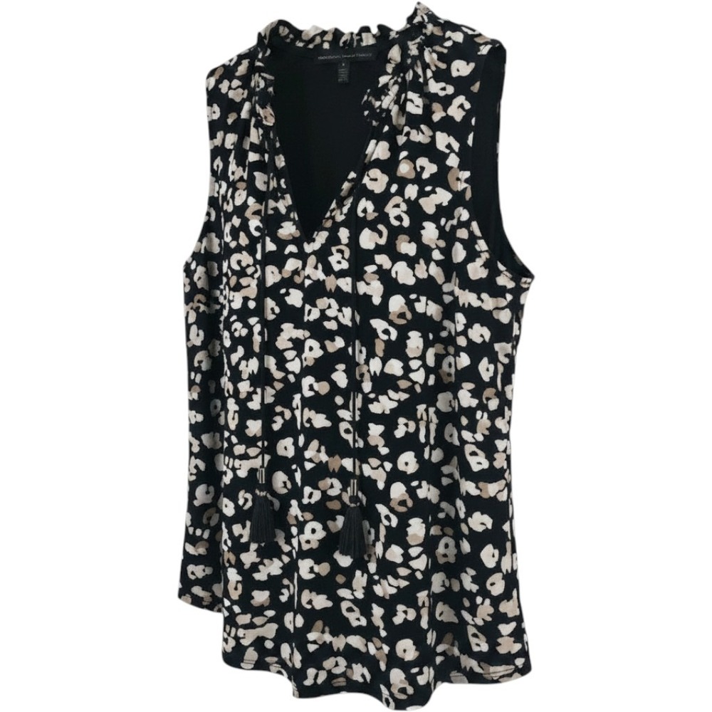WHBM Medium Black Abstract Print Double Layer Stretch Knit Tank Top V-Neck M